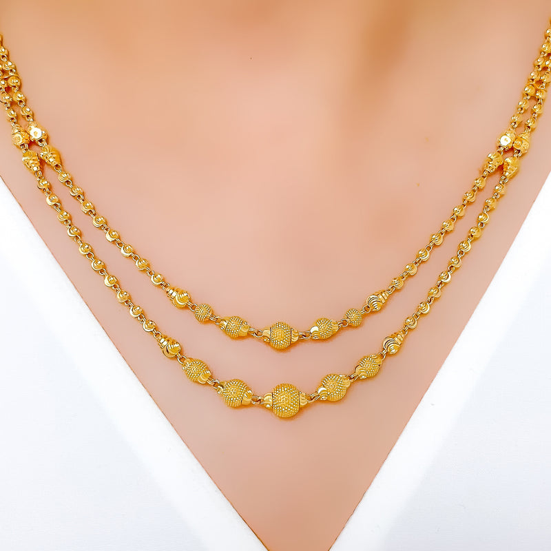 Chic Textured Bead 22k Gold Necklace Set