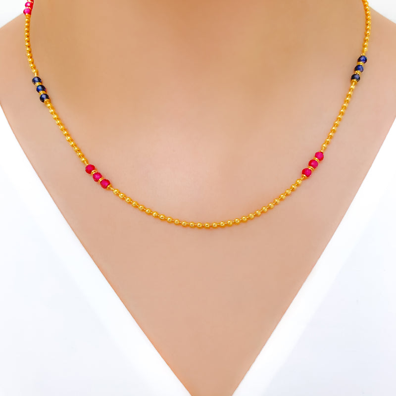 Simple Red + Blue Accented Chain Necklace