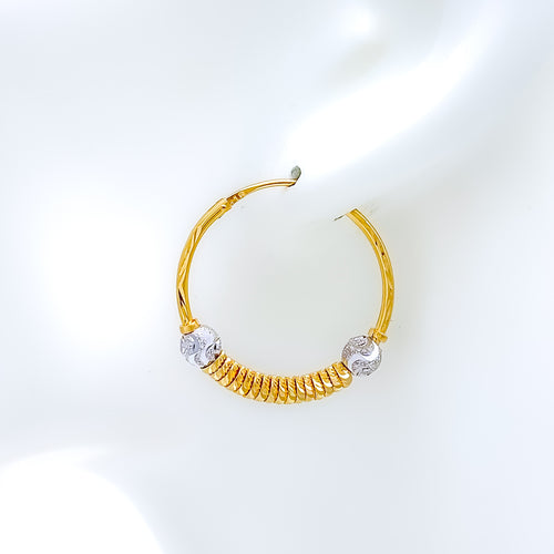 Spiraling Sand Finish Hoop 22k Gold Earrings