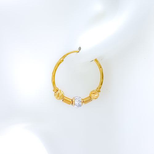 Modern Two-Tone Bali 22k Gold Earrings