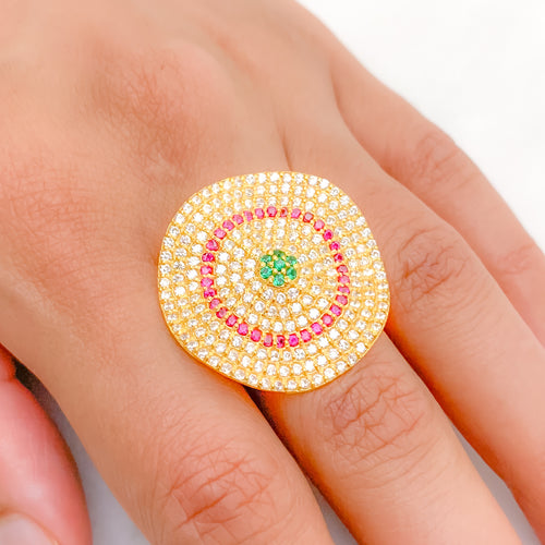 Stately CZ Accented Plate 22K Gold Ring