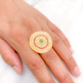 Stately CZ Accented Plate 22K Gold Ring