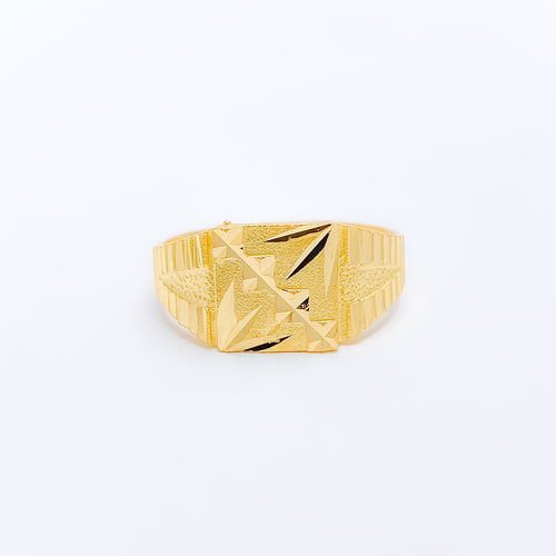 Geometric Dual Finish Men's 22k Gold Ring