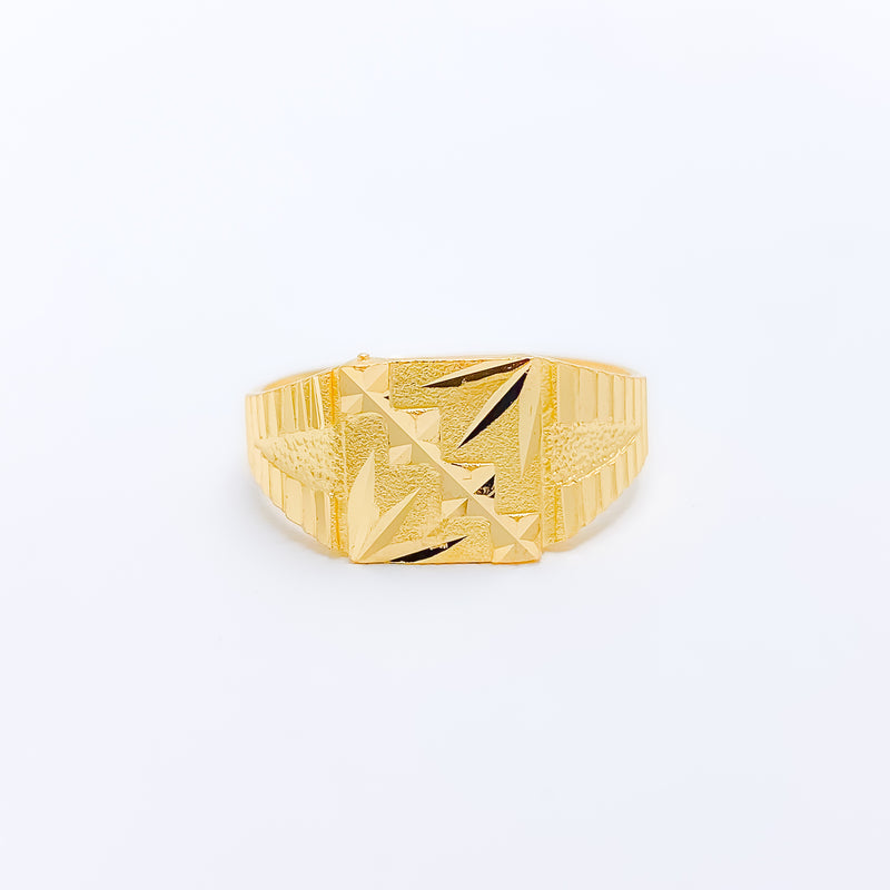 Geometric Dual Finish Men's 22k Gold Ring