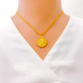 22k-gold-Charming Floral Coin Pendant 