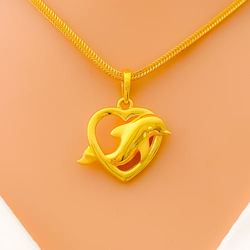 22k-gold-Unique Dolphin Heart Pendant 