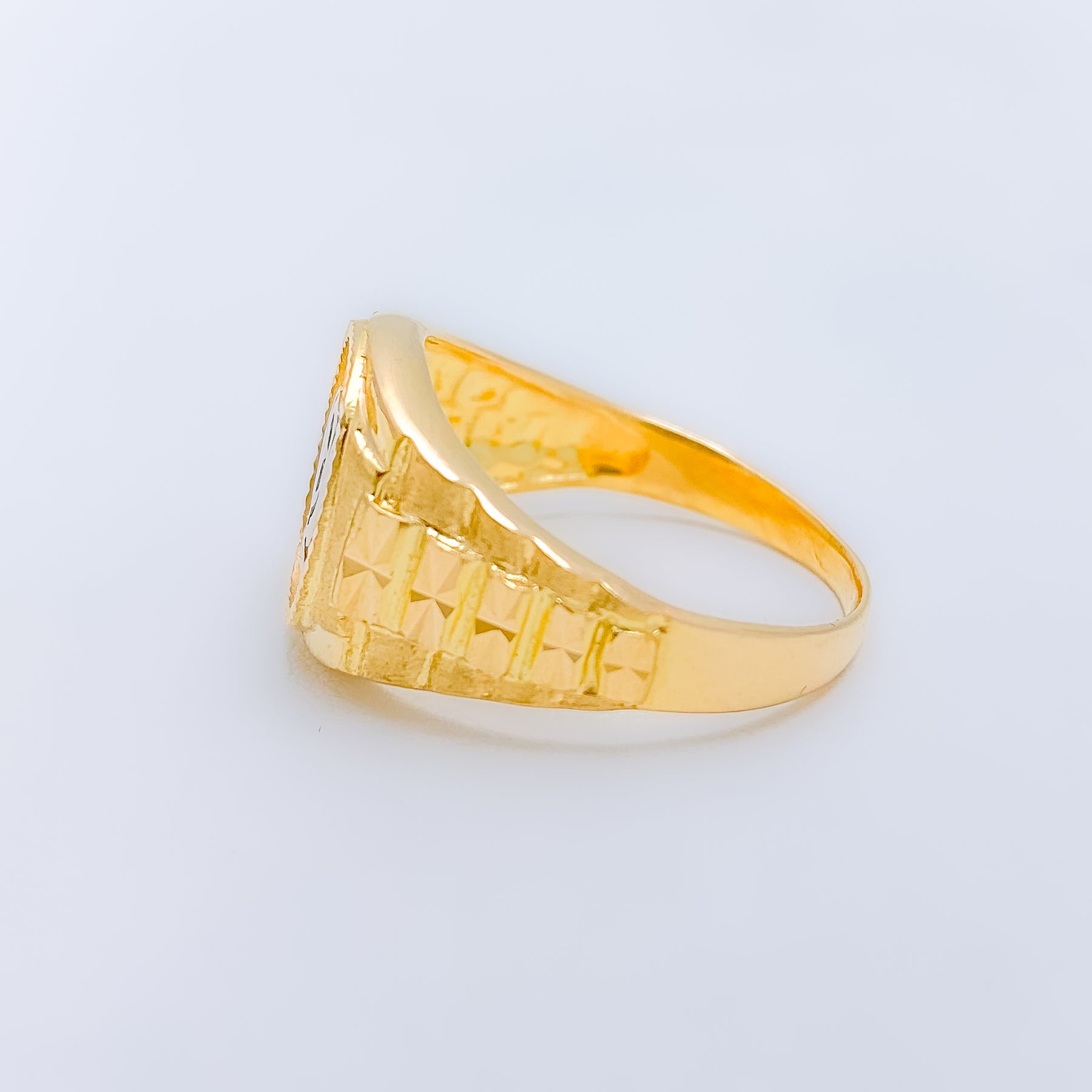Religious Khanda Ring (22Kt) - RiMs11100 - 22k yellow gold mens ring  designed beautifully with holy khanda sign on it. Sandy frost finishe