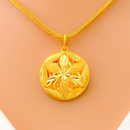22k-gold-Alternating Textured Flower Pendant 