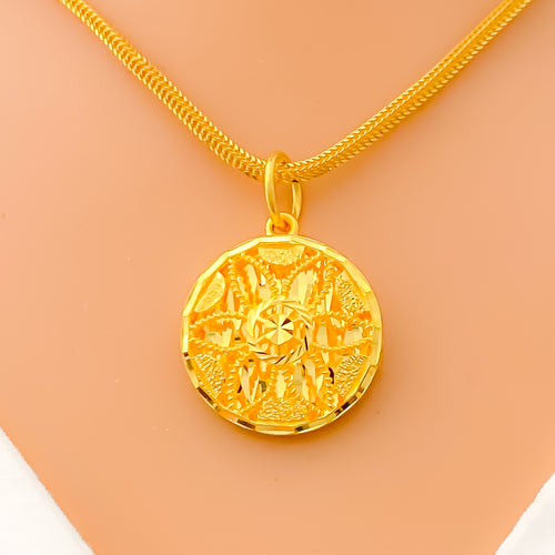 22k-gold-Upscale Textured Floral Pendant 
