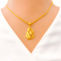 22k-gold-Opulent Filigree Leaf Pendant 