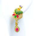 22k-gold-Majestic Peacock CZ Hanging Earrings 