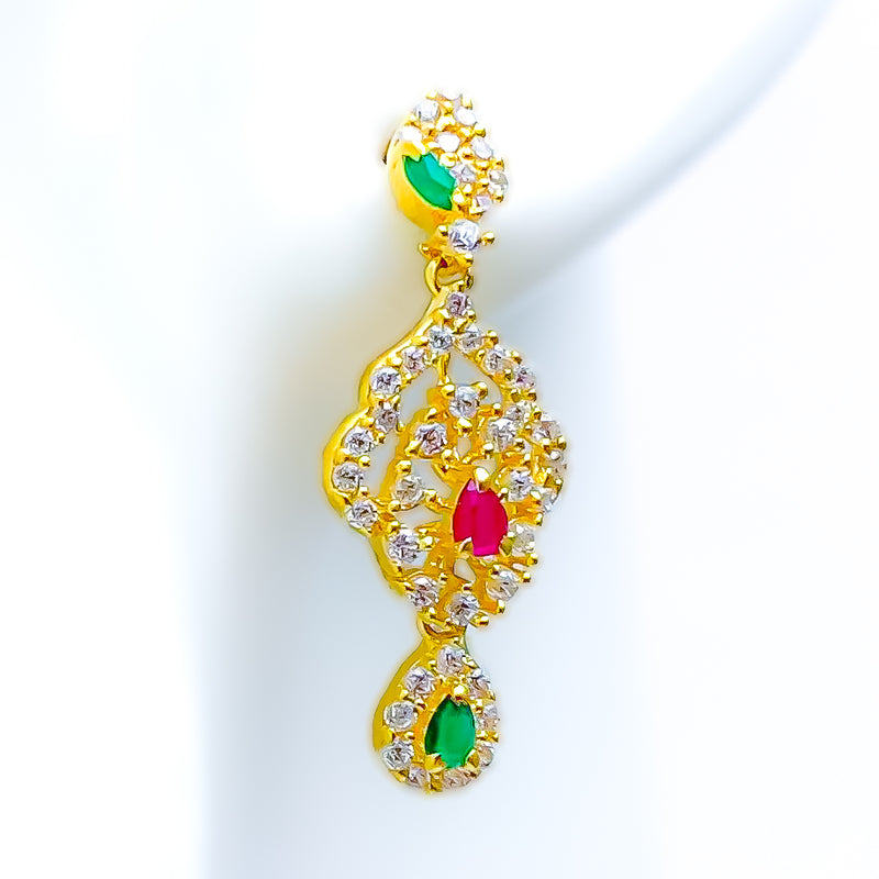 22k-gold-Festive Colored CZ Hanging Earrings 