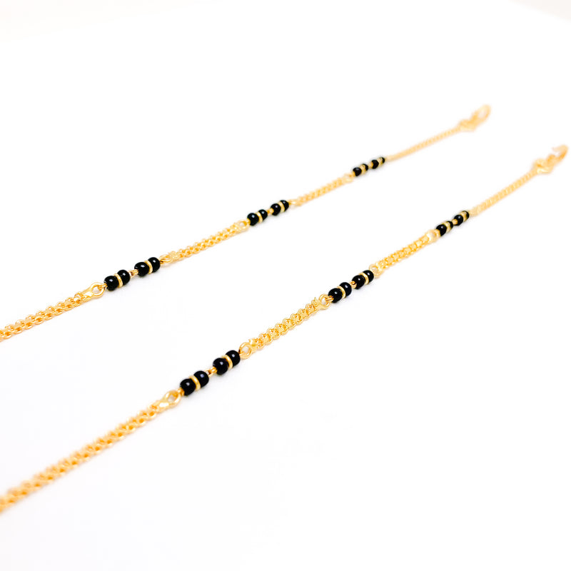 Black Bead Accented 22k Gold Baby Bracelet Pair