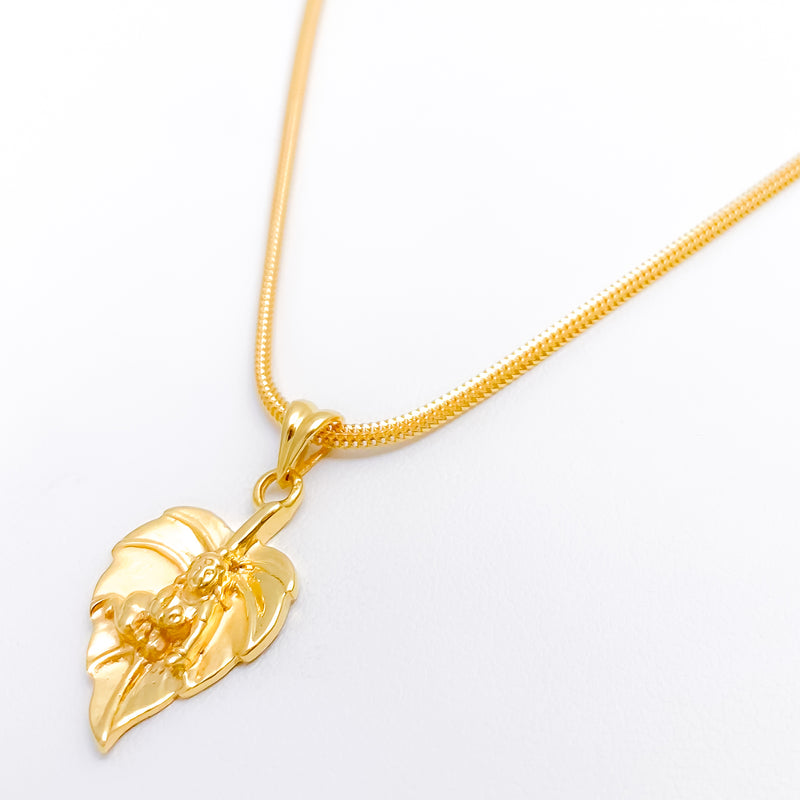 Baby Krishna on Leaf 22k Gold Pendant