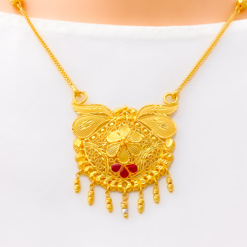 22k-gold-Festive Flower Adorned Necklace  - 19"