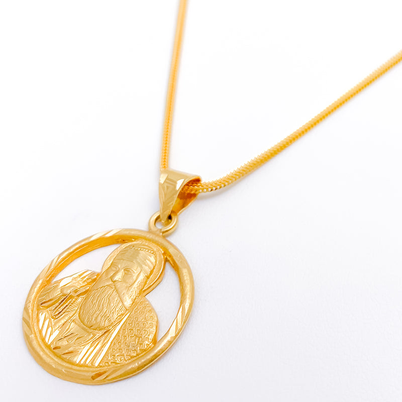 Gold Halo Sai Baba 22k Gold Pendant