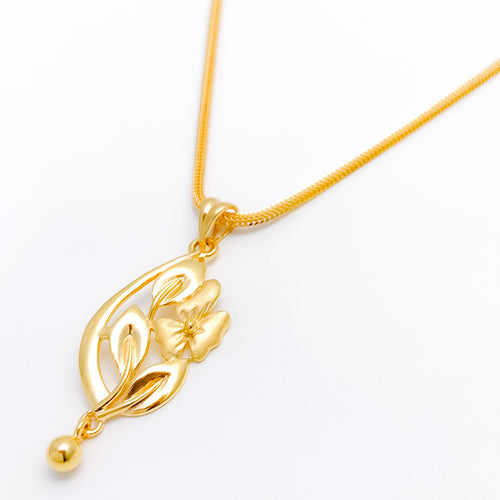 Floral Leaf 22k Gold Pendant