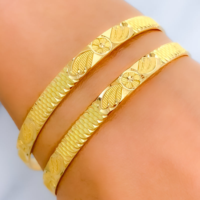 22k-gold-Elegant Engraved Floral Bangles