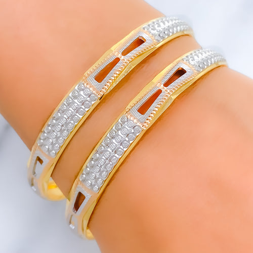 22k-gold-Three Tone Cutwork Radiant Bangles