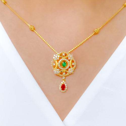 Ornate Floral CZ 22k Gold Necklace