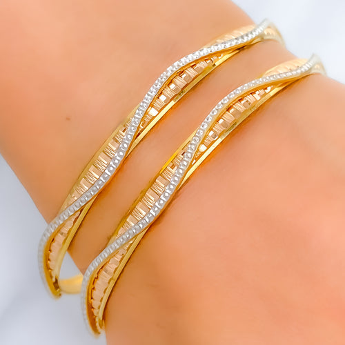 22k-gold-Flowy Rose Gold Accented Bangles