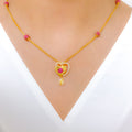 Radiant Floral Heart CZ 22k Gold Necklace
