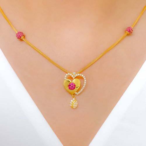 Radiant Floral Heart CZ 22k Gold Necklace