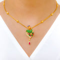 Elegant Pink + Green Peacock 22k Gold Necklace