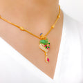 Elegant Pink + Green Peacock 22k Gold Necklace