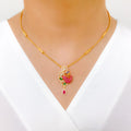 Floral CZ Peacock 22k Gold Necklace Set