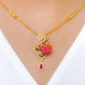 Floral CZ Peacock 22k Gold Necklace Set