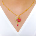 Floral CZ Peacock 22k Gold Necklace Set