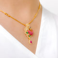 Floral CZ Peacock 22k Gold Necklace Set