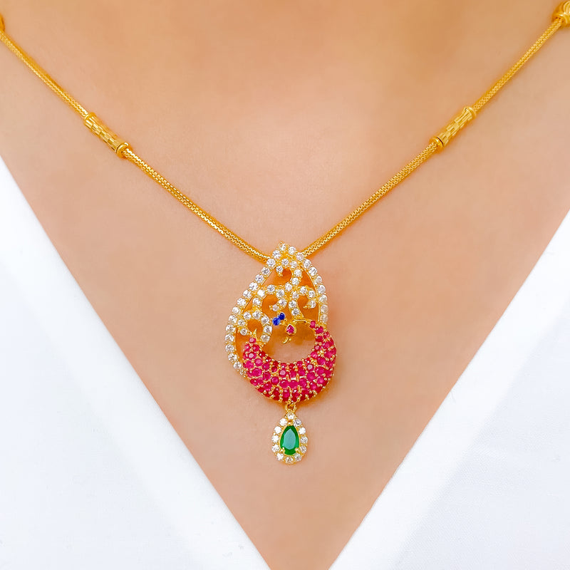 Unique Peacock Drop 22k Gold Necklace Set