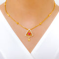 Contemporary CZ Triangles 22k Gold Necklace Set