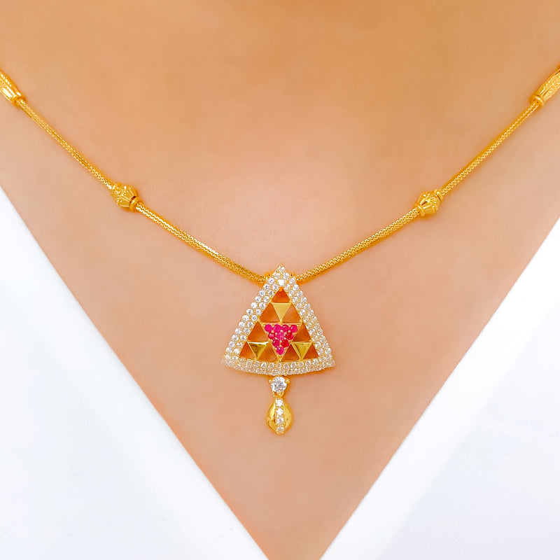 Contemporary CZ Triangles 22k Gold Necklace Set