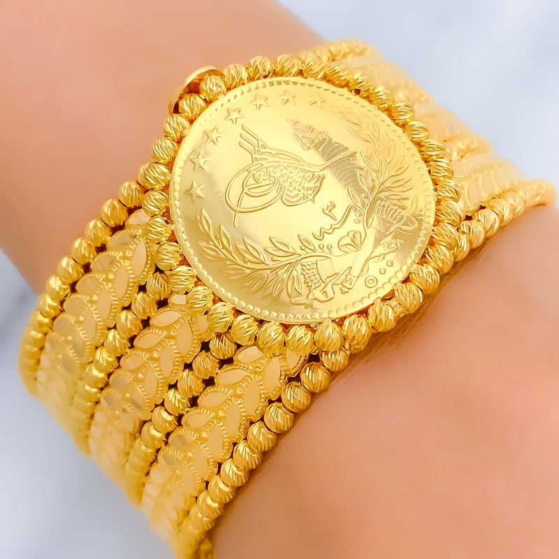 22k-gold-Traditional Tasteful Broad Coin Cuff