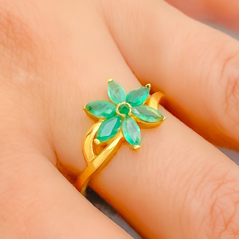 22k-gold-Dainty Delicate Emerald Flower Ring