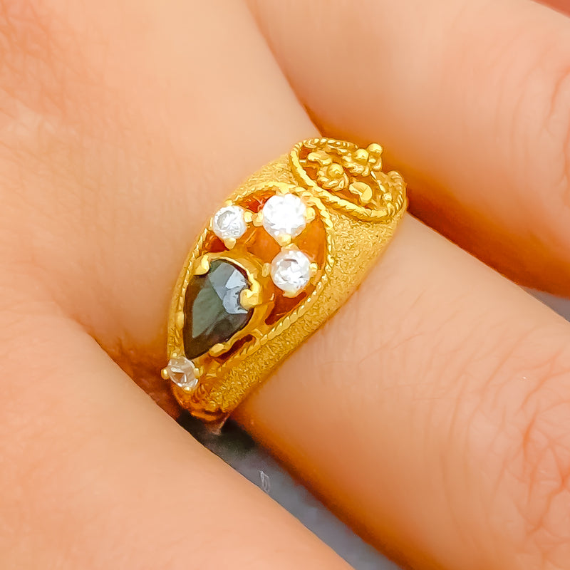 22k-gold-Distinct Asymmetrical Sand Finish Ring