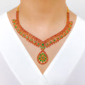 Refined Emerald Accented Necklace 22k Gold Set