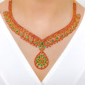 Refined Emerald Accented Necklace 22k Gold Set