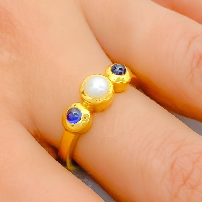 22k-gold-Chic Alternating Pearl Ring