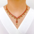 Dainty Emerald Leaf Necklace 22k Gold Set
