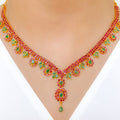 Dainty Emerald Leaf Necklace 22k Gold Set