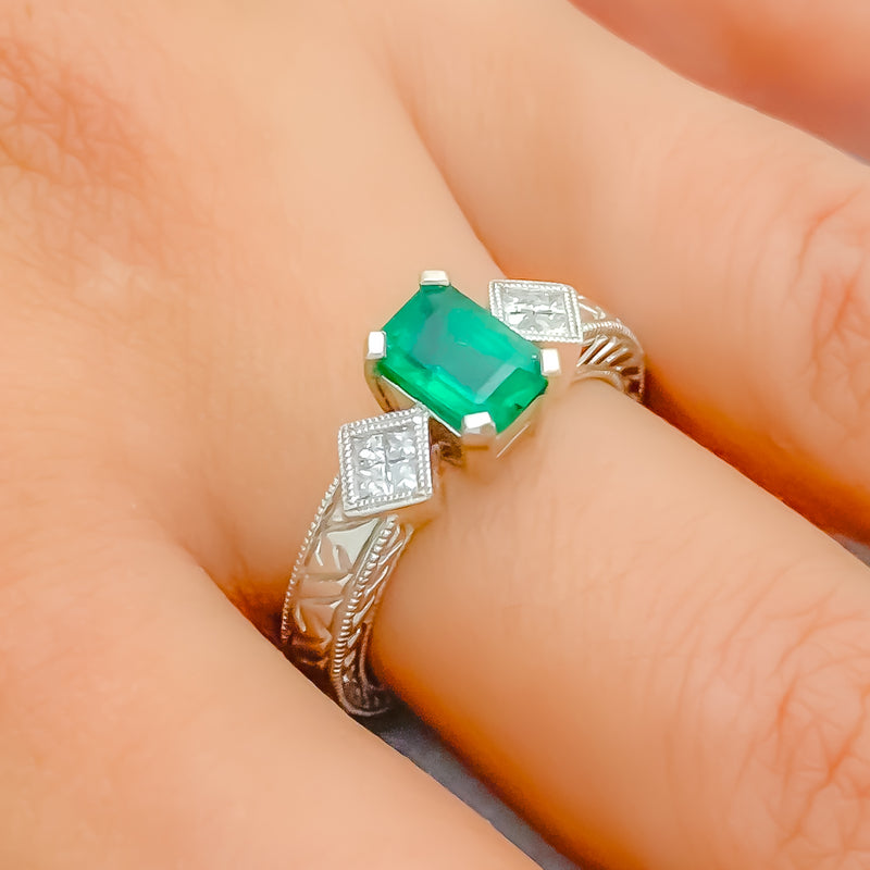 Classy Graceful Emerald Diamond Ring