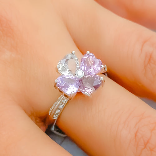 18k-gold-Gorgeous Amethyst Flower Diamond Ring 
