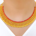 Ruby Lined Floral Choker 22k Gold Set