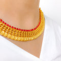 Ruby Lined Floral Choker 22k Gold Set