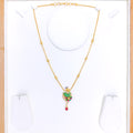 Elegant Pink + Green Peacock 22k Gold Necklace