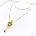 Elegant Pink + Green Peacock 22k Gold Necklace